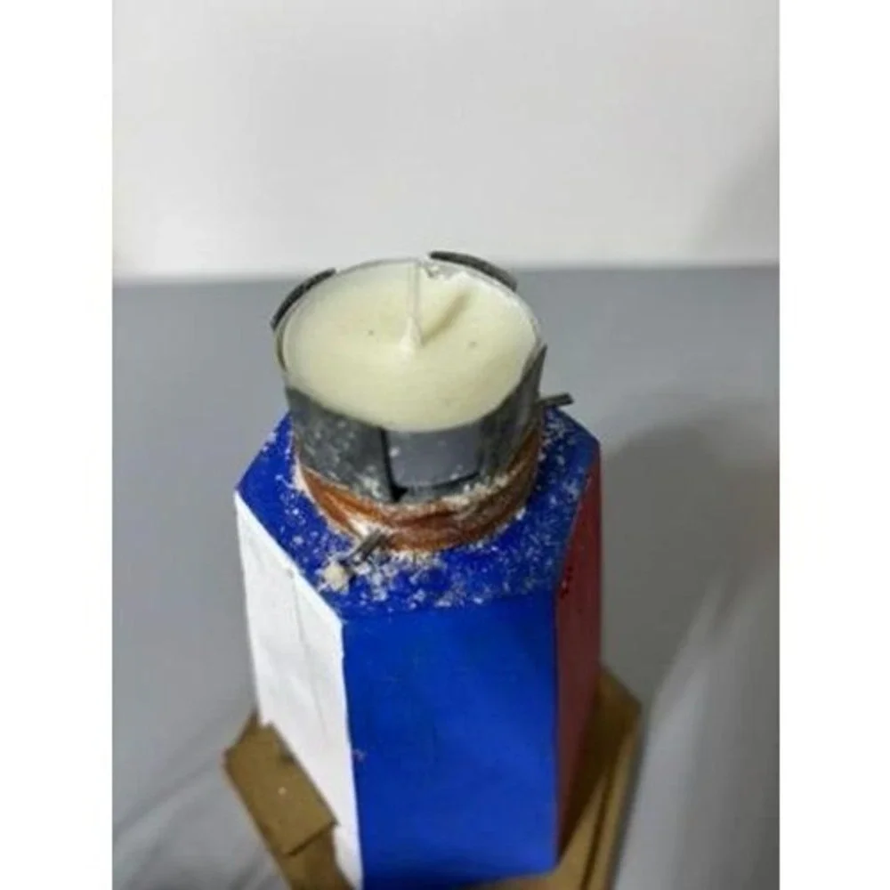 Vtg Wooden Lighthouse Candle‎ Holder Glass Panels Nautical Decor